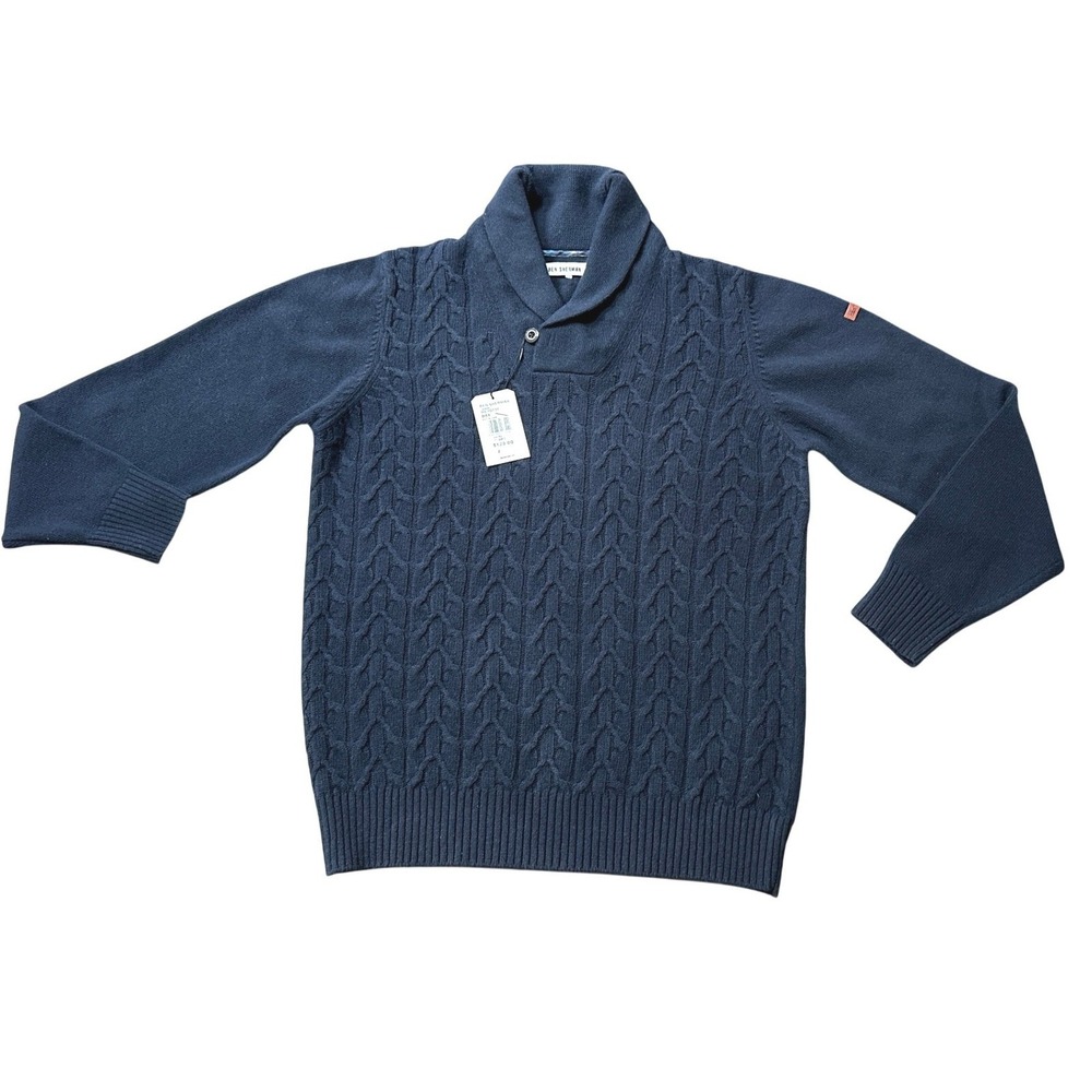 NWT Ben Sherman Mens‎ Cable Knit Shawl Collar Button Up Sweater Navy Blue XL